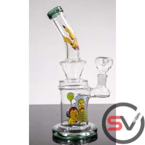 MULTI CHARACTER CURVED NECK GLASS WATER PIPE 9inch